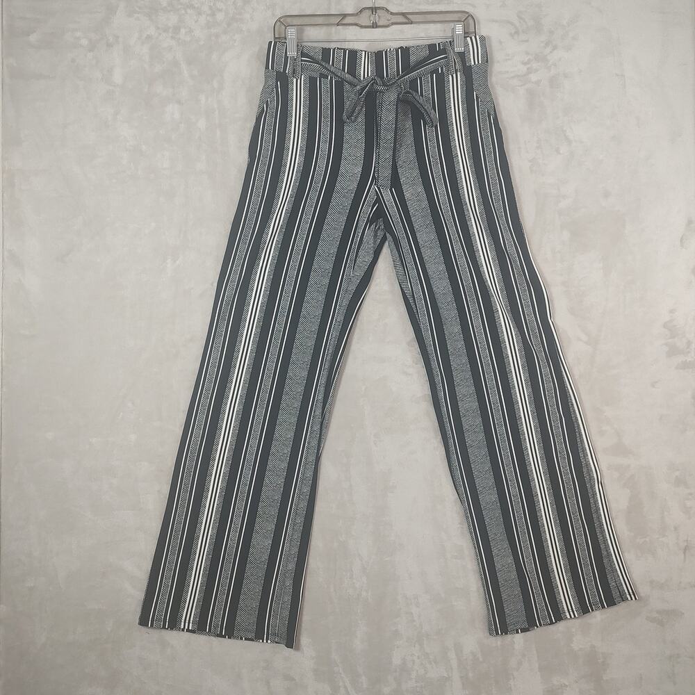 Women's Black White Striped Wide Leg Pants by Joe B. Pullon Tie-Belt Size Large - Picture 14 of 16
